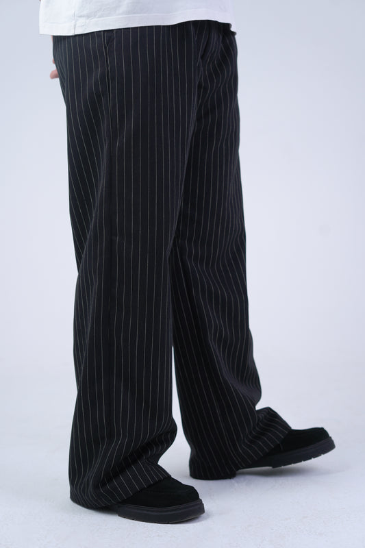 Unisex Pinstripe Trousers Black