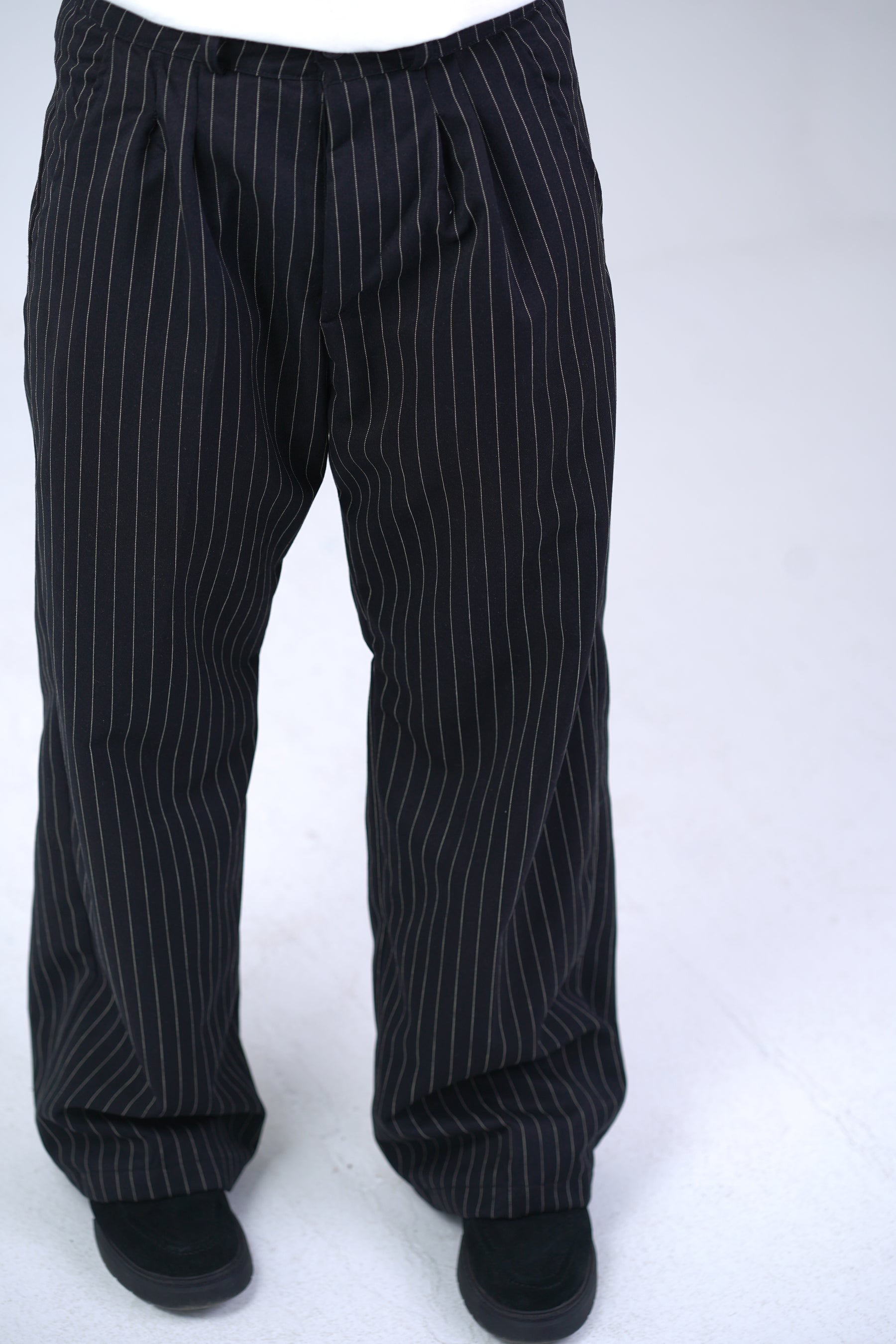 Unisex Pinstripe Trousers Black