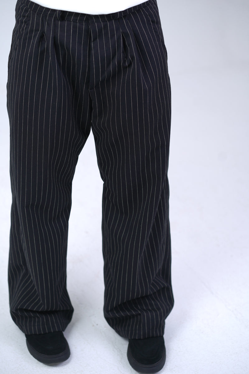 Unisex Pinstripe Trousers Black