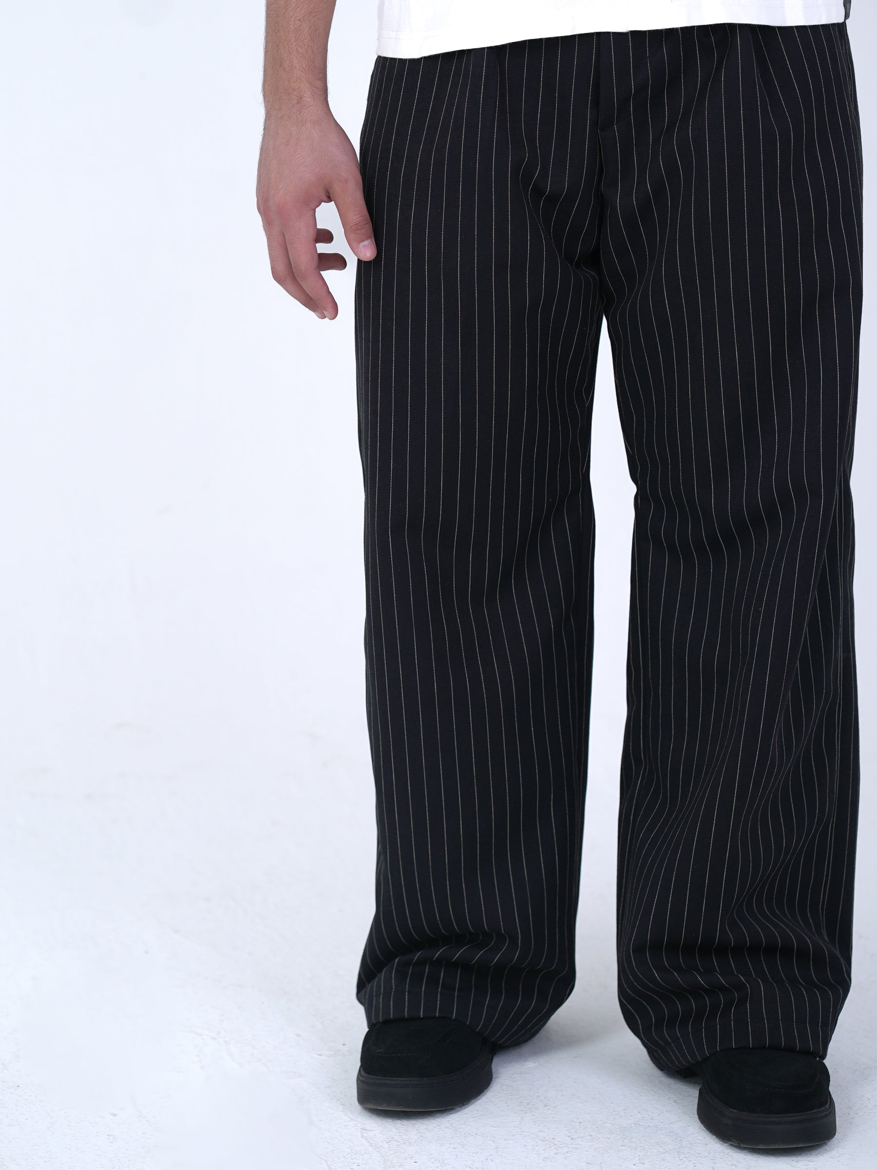 Unisex Pinstripe Trousers Black