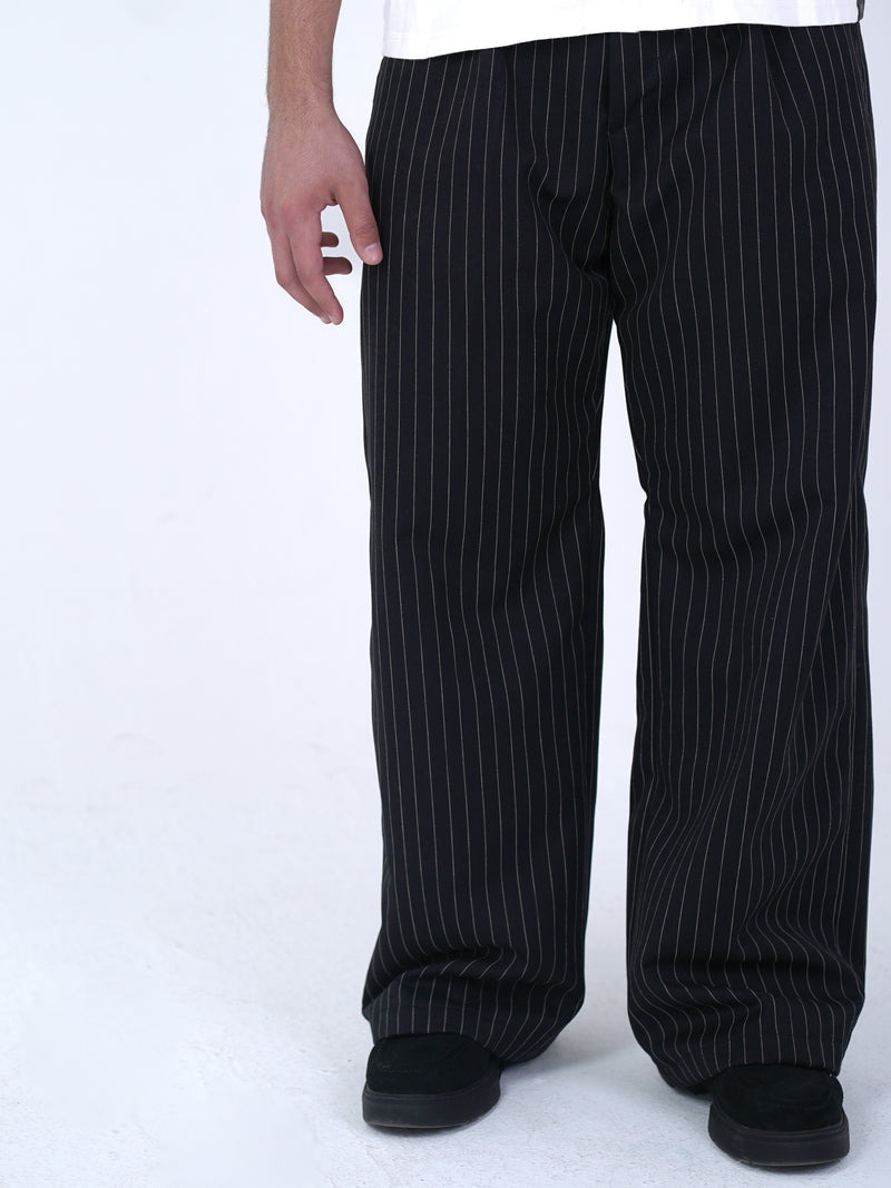 Unisex Pinstripe Trousers Black