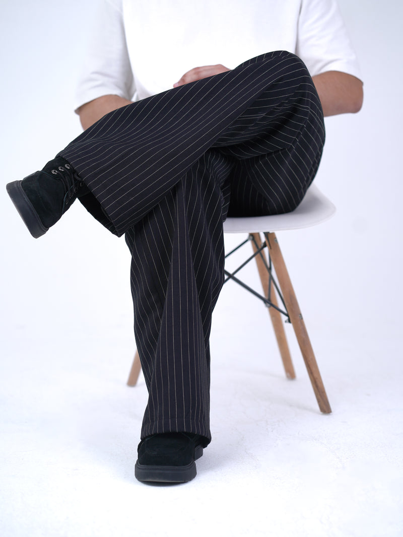 Unisex Pinstripe Trousers Black